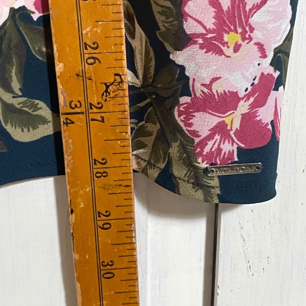 Volcom Floral Midi Skirt Teal Pink Hibiscus Tropical Pencil Skirt Size M - Picture 6 of 9